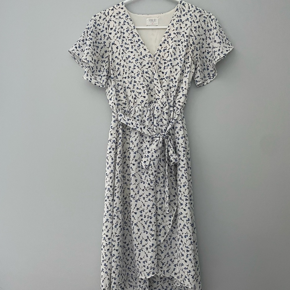 Sienna Sky White and Black High Low Wrap Sundress